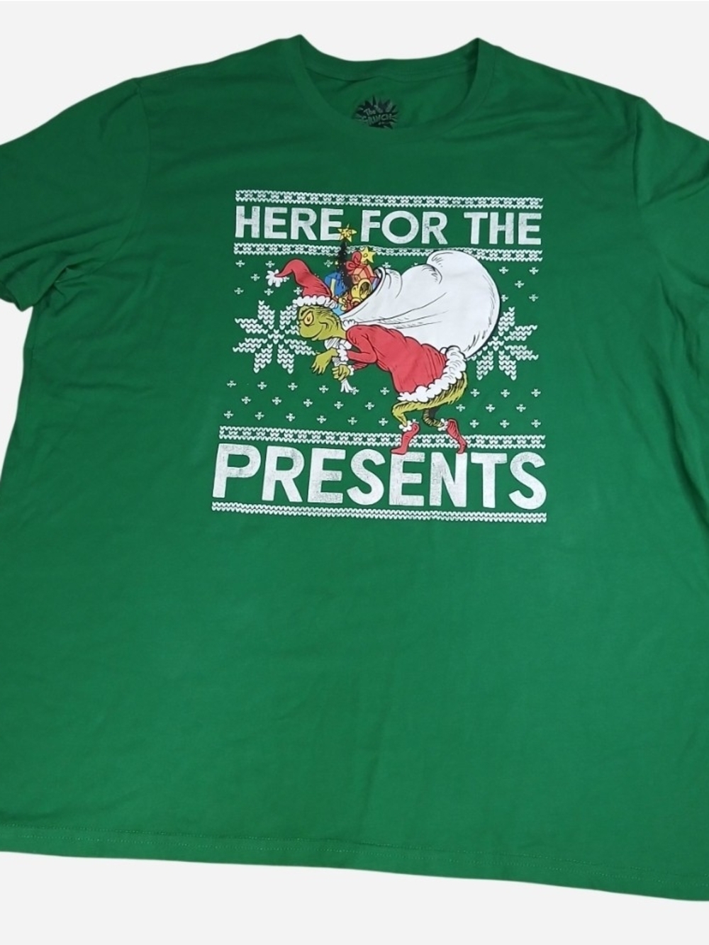 Dr Seuss The Grinch Here For The Presents Green Christmas Graphic T Shirt Men XL